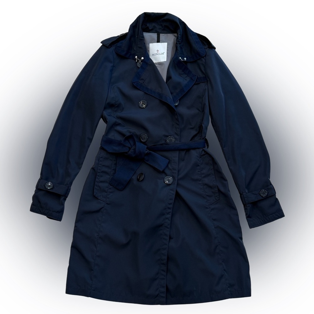 Authentic Moncler Cyprienne Navy Trench Coat | Size 1 | Belted Double-Breasted